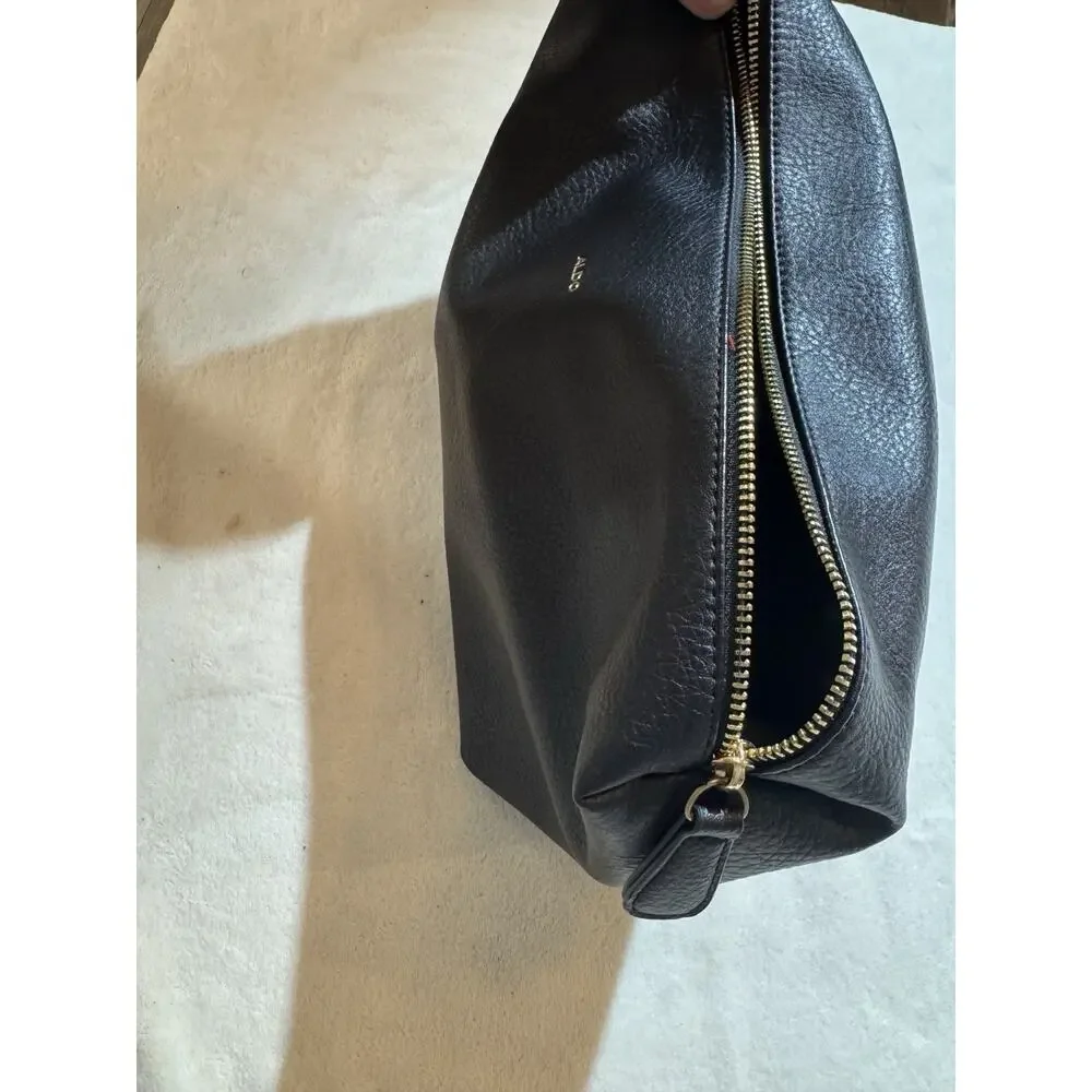 Aldo Leather Carrying Case Black Gold Zipper
